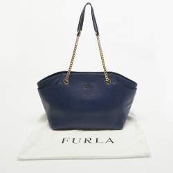 Pre Owned Furla Blue Leather Julia Tote