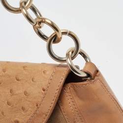 Furla Beige Suede, Ostrich Embossed and Leather Buckle Flap Hobo