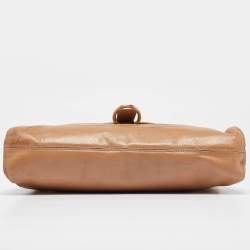 Furla Beige Suede, Ostrich Embossed and Leather Buckle Flap Hobo