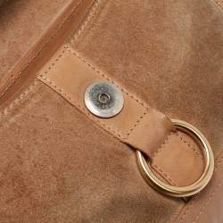 Furla Beige Suede, Ostrich Embossed and Leather Buckle Flap Hobo