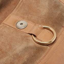 Furla Beige Suede, Ostrich Embossed and Leather Buckle Flap Hobo