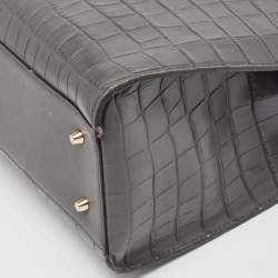 Pre Owned Furla Grey Croc Embossed Leather Lady M Tote