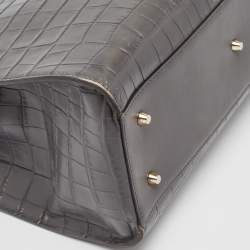 Pre Owned Furla Grey Croc Embossed Leather Lady M Tote