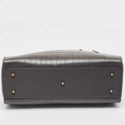 Pre Owned Furla Grey Croc Embossed Leather Lady M Tote