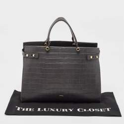 Pre Owned Furla Grey Croc Embossed Leather Lady M Tote