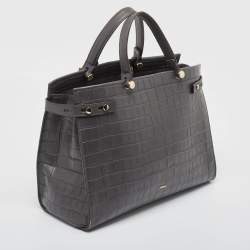 Pre Owned Furla Grey Croc Embossed Leather Lady M Tote