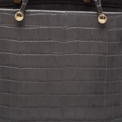 Pre Owned Furla Grey Croc Embossed Leather Lady M Tote