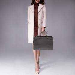 Pre Owned Furla Grey Croc Embossed Leather Lady M Tote