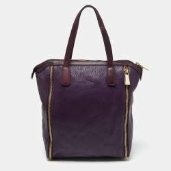 Furla Purple Leather Zip Shopper Tote