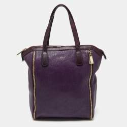 Furla Purple Leather Zip Shopper Tote