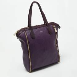 Furla Purple Leather Zip Shopper Tote