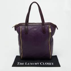 Furla Purple Leather Zip Shopper Tote