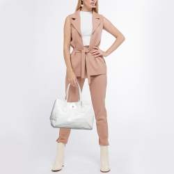Furla White Croc Embossed Leather Turnlock Tote