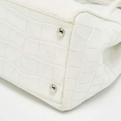 Furla White Croc Embossed Leather Turnlock Tote