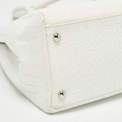 Furla White Croc Embossed Leather Turnlock Tote
