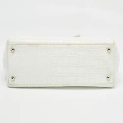Furla White Croc Embossed Leather Turnlock Tote