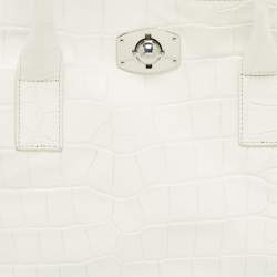 Furla White Croc Embossed Leather Turnlock Tote