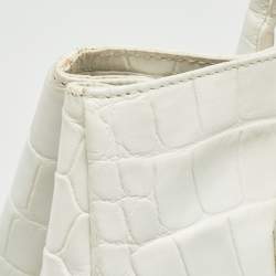 Furla White Croc Embossed Leather Turnlock Tote