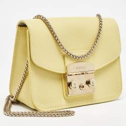 Pre Owned Furla Yellow Leather Mini Metropolis Chain Shoulder Bag