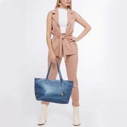 Pre Owned Furla Blue Leather Top Zip Tote