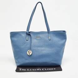 Pre Owned Furla Blue Leather Top Zip Tote