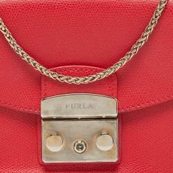 Furla Red Leather Mini Metropolis Chain Crossbody Bag