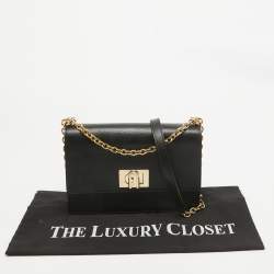 Furla Black Leather 1927 Flap Shoulder Bag