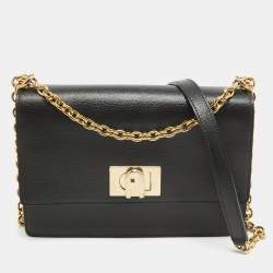 Furla Black Leather 1927 Flap Shoulder Bag