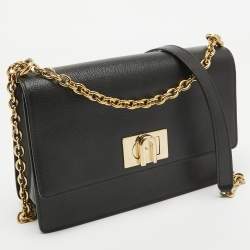 Furla Black Leather 1927 Flap Shoulder Bag