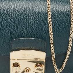 Pre Owned Furla Green Leather Mini Metropolis Chain Crossbody Bag