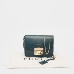 Pre Owned Furla Green Leather Mini Metropolis Chain Crossbody Bag