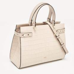 Pre Owned Furla Light Pink Croc Embossed Leather Lady M Tote