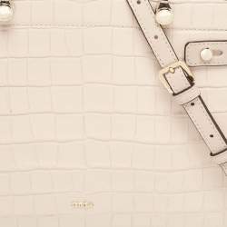 Pre Owned Furla Light Pink Croc Embossed Leather Lady M Tote