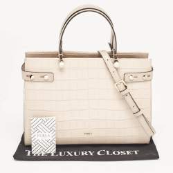 Pre Owned Furla Light Pink Croc Embossed Leather Lady M Tote