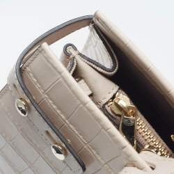 Pre Owned Furla Light Pink Croc Embossed Leather Lady M Tote