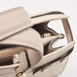 Pre Owned Furla Light Pink Croc Embossed Leather Lady M Tote