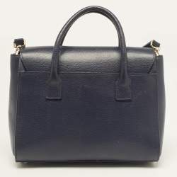 Pre Owned Furla Navy Blue Leather Small Metropolis Tote