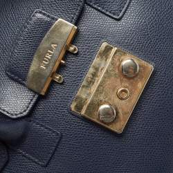 Pre Owned Furla Navy Blue Leather Small Metropolis Tote