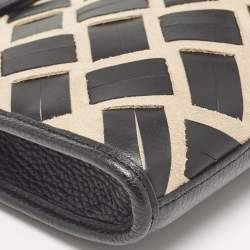 Pre Owned Furla Black/Beige Leather and Suede Woven Margherita Shoulder Bag