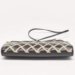 Pre Owned Furla Black/Beige Leather and Suede Woven Margherita Shoulder Bag