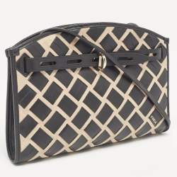 Pre Owned Furla Black/Beige Leather and Suede Woven Margherita Shoulder Bag