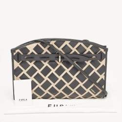 Pre Owned Furla Black/Beige Leather and Suede Woven Margherita Shoulder Bag