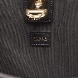 Pre Owned Furla Black/Beige Leather and Suede Woven Margherita Shoulder Bag