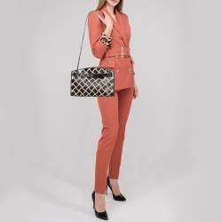 Pre Owned Furla Black/Beige Leather and Suede Woven Margherita Shoulder Bag