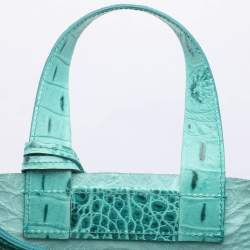 Pre Owned Furla Turquoise Croc Embossed Leather Divide It Tote