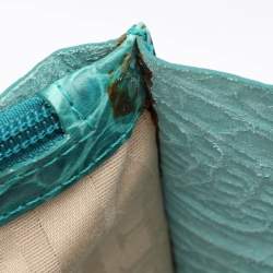 Pre Owned Furla Turquoise Croc Embossed Leather Divide It Tote