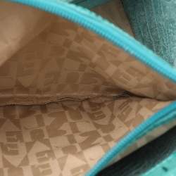 Pre Owned Furla Turquoise Croc Embossed Leather Divide It Tote