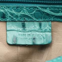 Pre Owned Furla Turquoise Croc Embossed Leather Divide It Tote