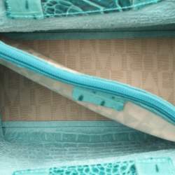 Pre Owned Furla Turquoise Croc Embossed Leather Divide It Tote