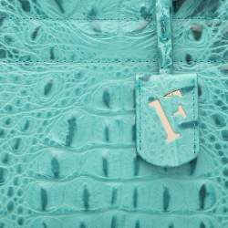 Pre Owned Furla Turquoise Croc Embossed Leather Divide It Tote
